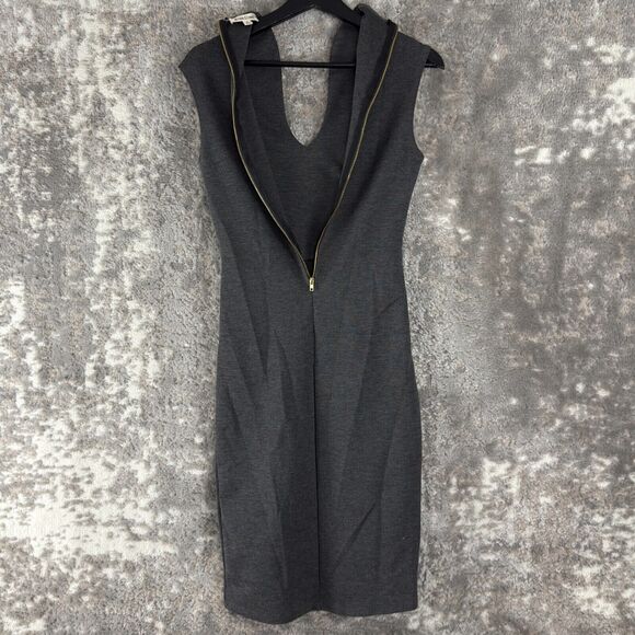 Rolla Coster Size S Sleeveless Knee Length Sheath Dress Gray Casual Zip V Neck - Picture 4 of 9